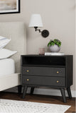 Alpine Furniture Flynn Large Nightstand, Black 966BLK-22 Black Mahogany Solids & Veneer 28 x 15 x 26