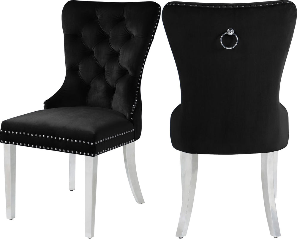 Carmen Velvet / Engineered Wood / Metal / Foam Contemporary Black Velvet Dining Chair - 21.5" W x 27" D x 39.5" H