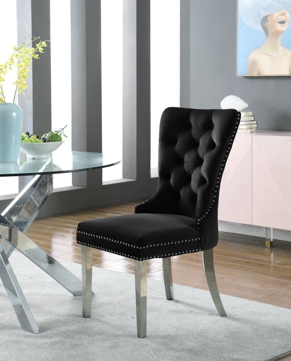 Carmen Velvet / Engineered Wood / Metal / Foam Contemporary Black Velvet Dining Chair - 21.5" W x 27" D x 39.5" H
