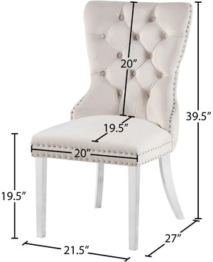 Carmen Velvet / Engineered Wood / Metal / Foam Contemporary Cream Velvet Dining Chair - 21.5" W x 27" D x 39.5" H