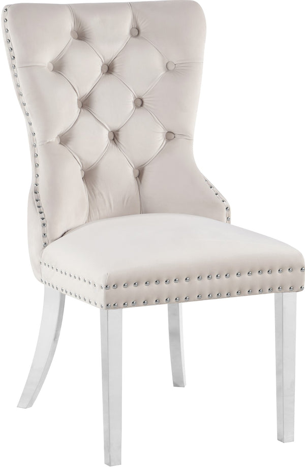 Carmen Velvet / Engineered Wood / Metal / Foam Contemporary Cream Velvet Dining Chair - 21.5" W x 27" D x 39.5" H