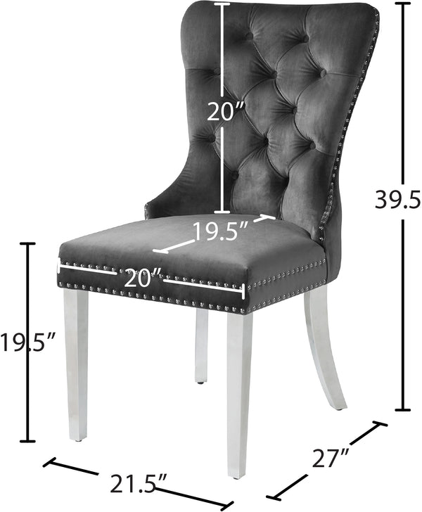 Carmen Velvet / Engineered Wood / Metal / Foam Contemporary Grey Velvet Dining Chair - 21.5" W x 27" D x 39.5" H