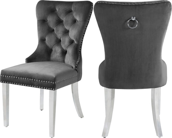 Carmen Velvet / Engineered Wood / Metal / Foam Contemporary Grey Velvet Dining Chair - 21.5" W x 27" D x 39.5" H