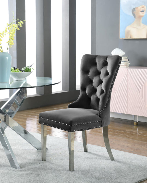 Carmen Velvet / Engineered Wood / Metal / Foam Contemporary Grey Velvet Dining Chair - 21.5" W x 27" D x 39.5" H