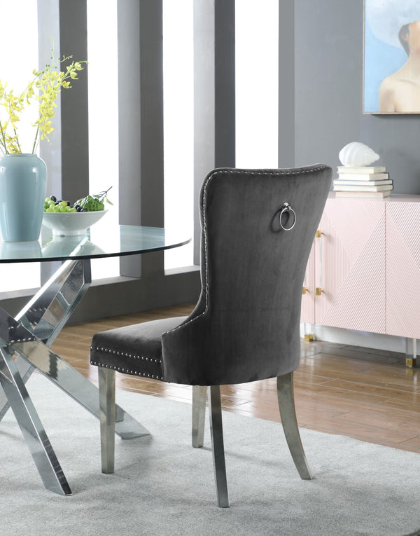 Carmen Velvet / Engineered Wood / Metal / Foam Contemporary Grey Velvet Dining Chair - 21.5" W x 27" D x 39.5" H