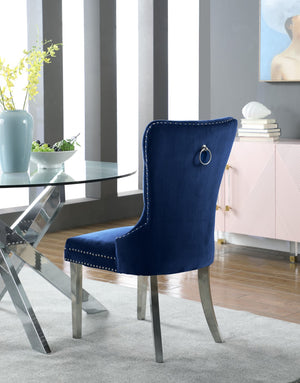 Carmen Velvet / Engineered Wood / Metal / Foam Contemporary Navy Velvet Dining Chair - 21.5" W x 27" D x 39.5" H