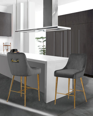 Owen Velvet / Engineered Wood / Foam Contemporary Grey Velvet Stool - 23" W x 21" D x 40" H