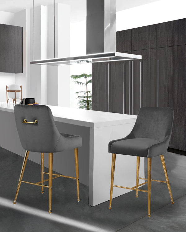 Owen Velvet / Engineered Wood / Foam Contemporary Grey Velvet Stool - 23" W x 21" D x 40" H