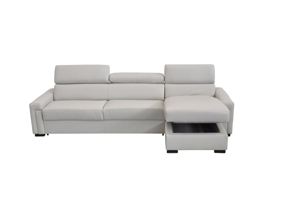 VIG Furniture Estro Salotti Sacha - Modern Light Grey Leather Reversible Sectional Sofa Bed with Storage VGNTSACHA-E3018