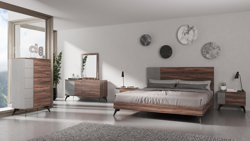 VIG Furniture Nova Domus Palermo - Italian Modern Faux Concrete & Noce Bodrum Bedroom Set VGACPALERMO-WAL-SET