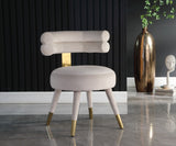 Fitzroy Velvet / Engineered Wood / Stainless Steel / Foam Contemporary Cream Velvet Dining Chair - 24.5" W x 22" D x 29.5" H