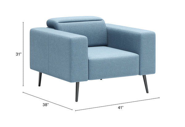 Zuo Modern Milan 100% Polyester, Plywood, Pine Wood Modern Commercial Grade Arm Chair Blue, Black 100% Polyester, Plywood, Pine Wood