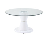 Kavi Modern Dining Table Glass) 12mm Clear Tempered • BASE) White High Gloss 74935-ACME