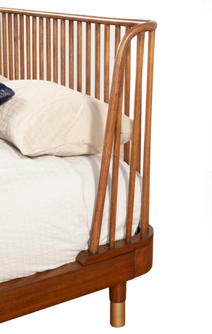 Alpine Furniture Belham California King Platform Bed 1971-07CK Dark Walnut Mahogany Solids & Rattan 76.5 x 88.5 x 43.5