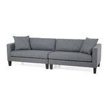 Clemons Contemporary 4 Seater Fabric Sofa with Accent Pillows, Charcoal and Dark Brown Noble House