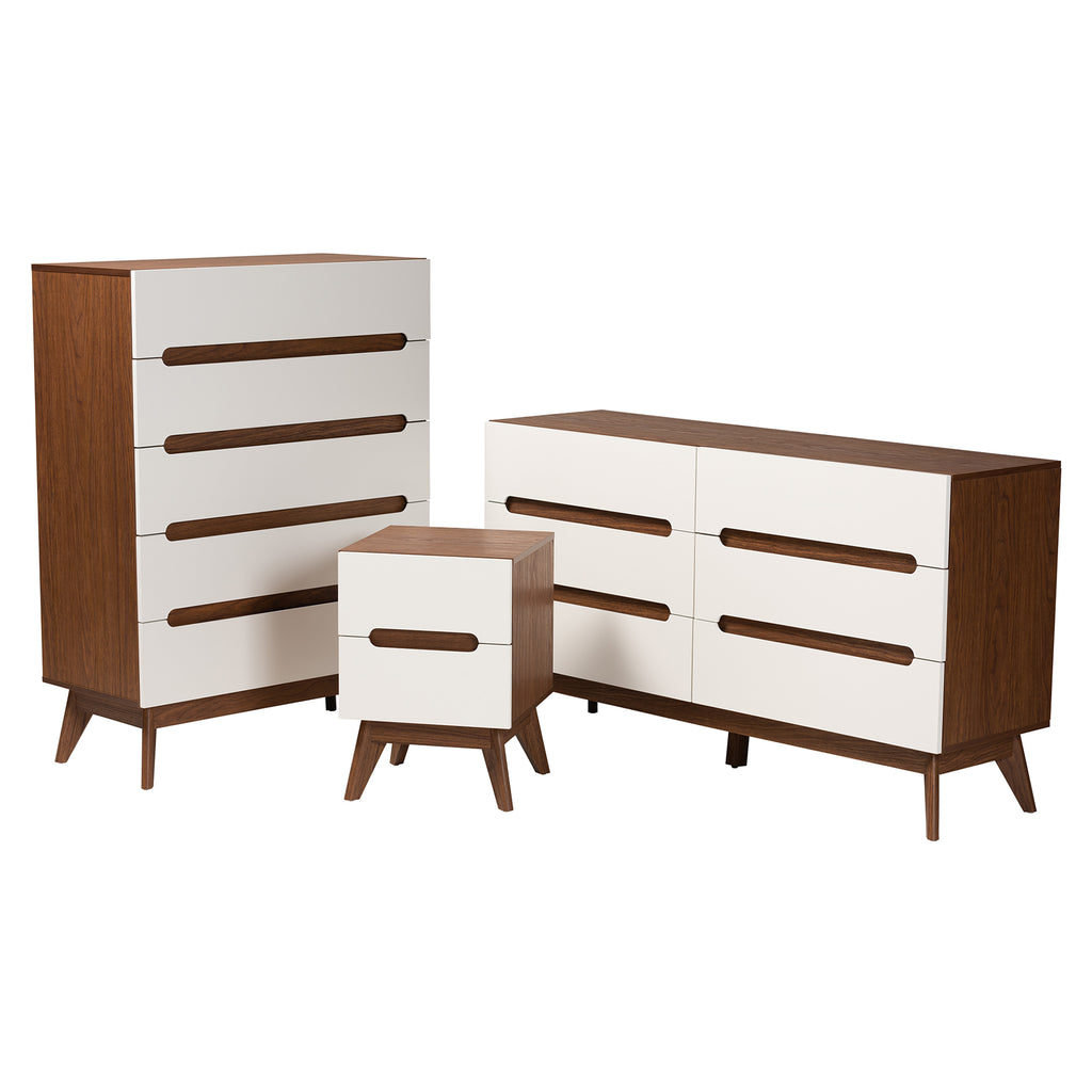 Calypso Mid Century Modern Two Tone White and Walnut Brown