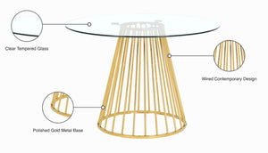 Gio Tempered Glass / Metal Contemporary Gold Dining Table - 48" W x 48" D x 30" H
