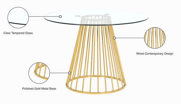 Gio Tempered Glass / Metal Contemporary Gold Dining Table - 48" W x 48" D x 30" H