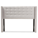 Baxton Studio Ginaro Modern And Contemporary Greyish Beige Fabric Button-Tufted Nail head King Size Winged Headboard