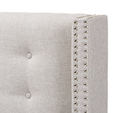 Baxton Studio Ginaro Modern And Contemporary Greyish Beige Fabric Button-Tufted Nail head Queen Size Winged Headboard