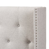 Baxton Studio Ally Modern And Contemporary Greyish Beige Fabric Button-Tufted Nail head King Size Winged Headboard