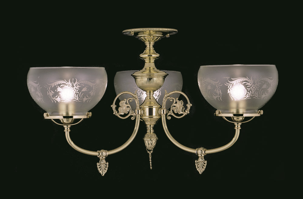 3-Light Polished Brass Chancery Flush / Semi-Flush Mount