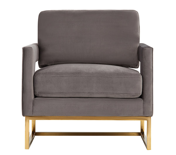 VIG Furniture Modrest Edna Modern Grey Velvet & Gold Accent Chair VGRH-RHS-AC-201-GRY