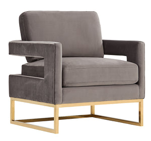 VIG Furniture Modrest Edna Modern Grey Velvet & Gold Accent Chair VGRH-RHS-AC-201-GRY