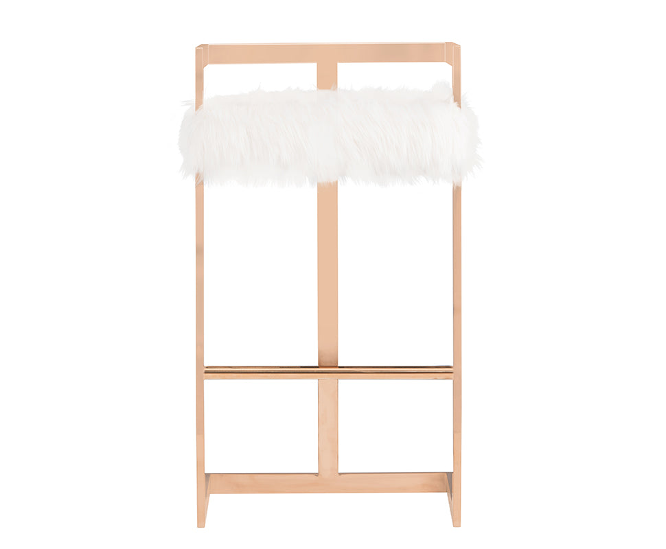 VIG Furniture Modrest Halifax Modern White Faux Fur & Rosegold Bar Stool VGRH-RHS-DC-212-WHT
