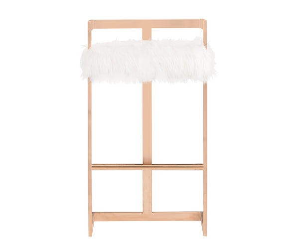 VIG Furniture Modrest Halifax Modern White Faux Fur & Rosegold Bar Stool VGRH-RHS-DC-212-WHT