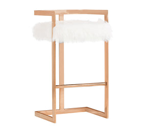 VIG Furniture Modrest Halifax Modern White Faux Fur & Rosegold Bar Stool VGRH-RHS-DC-212-WHT