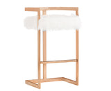 Modrest Halifax Modern White Faux Fur & Rosegold Bar Stool