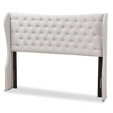 Cadence Modern and Contemporary Greyish Beige Fabric Button-Tufted King Size Winged Headboard