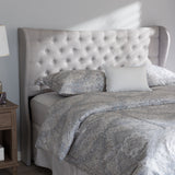 Baxton Studio Cadence Modern and Contemporary Greyish Beige Fabric Button-Tufted Queen Size Winged Headboard