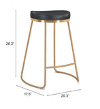 Zuo Modern Bree 100% Polyurethane, Plywood, Stainless Steel Modern Commercial Grade Counter Stool Set - Set of 2 Black, Gold 100% Polyurethane, Plywood, Stainless Steel