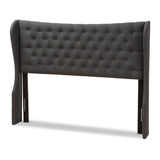 Cadence Modern and Contemporary Dark Grey Fabric Button-Tufted Queen Size Winged Headboard
