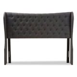 Baxton Studio Cadence Modern and Contemporary Dark Grey Fabric Button-Tufted Queen Size Winged Headboard