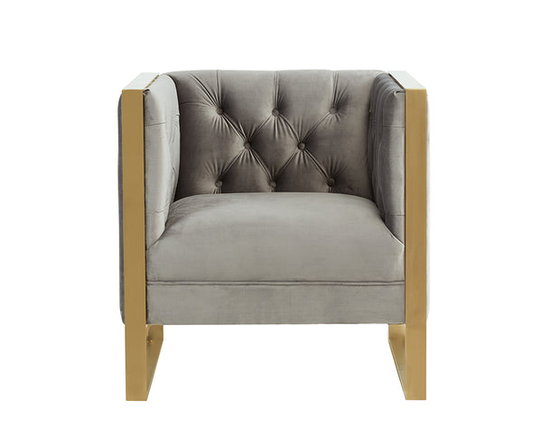 VIG Furniture Divani Casa Carlos Modern Grey Velvet & Gold Accent Chair VGRH-AC-311-GRY