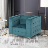Sanders Modern Glam Velvet Cube Club Chair, Dark Teal and Chrome Noble House