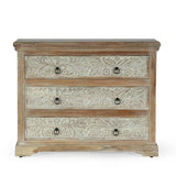 Holgate Boho Handcrafted Acacia Wood 3 Drawer Chest, Natural and White