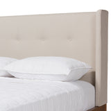 Baxton Studio Brooklyn Mid-Century Modern Walnut Wood Beige Fabric Full Size Platform Bed