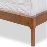 Baxton Studio Brooklyn Mid-Century Modern Walnut Wood Beige Fabric Queen Size Platform Bed