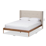Brooklyn Mid-Century Modern Walnut Wood Beige Fabric Full Size Platform Bed