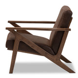 Baxton Studio Bianca Mid-Century Modern Walnut Wood Dark Brown Distressed Faux Leather Lounge Chair