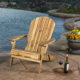 Hanlee Outdoor Rustic Acacia Wood Folding Adirondack Chair, Natural Stained