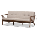 Baxton Studio Bianca Mid-Century Modern Walnut Wood Light Grey Fabric Tufted 3-Seater Sofa