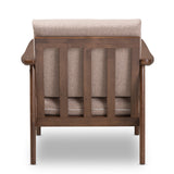 Baxton Studio Venza Mid-Century Modern Walnut Wood Light Brown Fabric Upholstered Lounge Chair