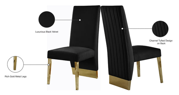 Porsha Velvet / Engineered Wood / Metal / Foam Contemporary Black Velvet Dining Chair - 19.5" W x 27" D x 42" H
