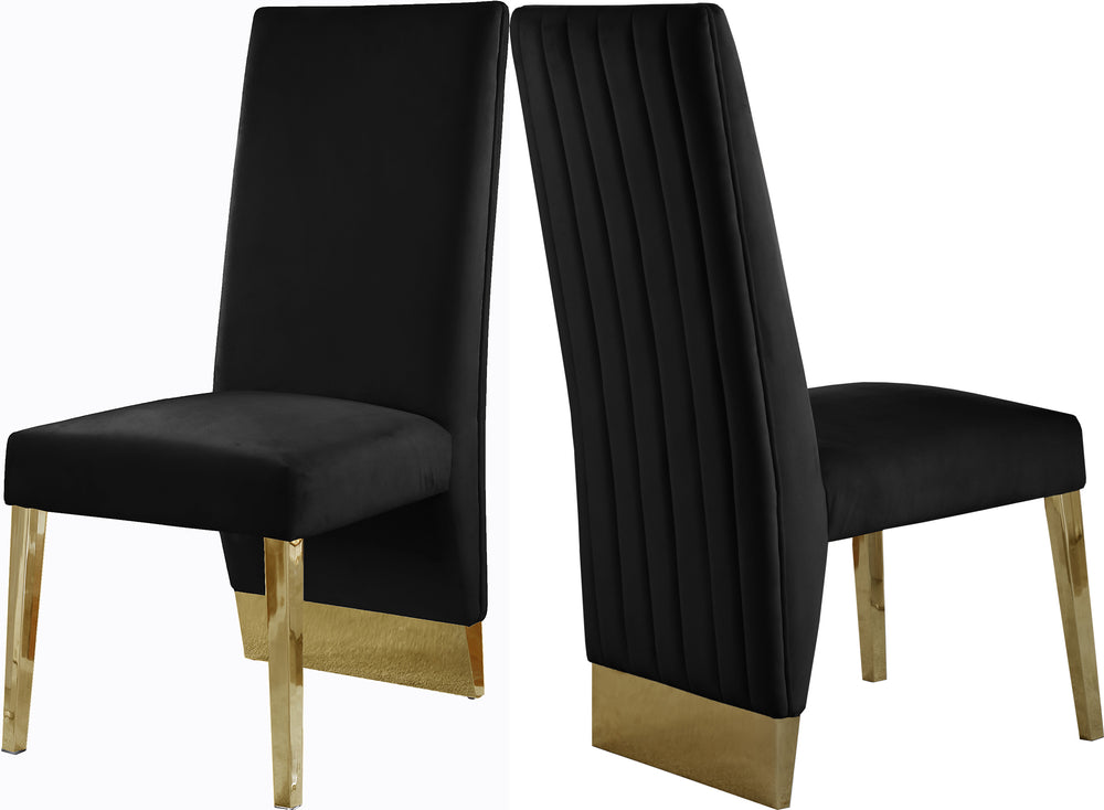 Porsha Velvet / Engineered Wood / Metal / Foam Contemporary Black Velvet Dining Chair - 19.5" W x 27" D x 42" H