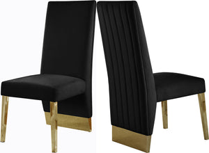 Porsha Velvet / Engineered Wood / Metal / Foam Contemporary Black Velvet Dining Chair - 19.5" W x 27" D x 42" H